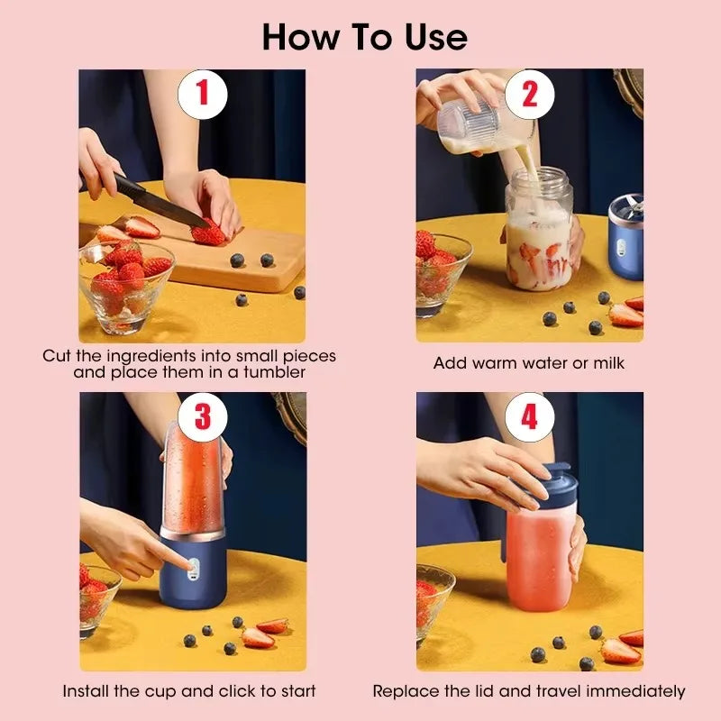 Portable USB Personal Blender Cup – 6-Blade Juicer
